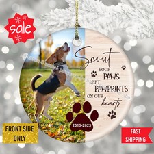 Your Paws Left Pawprints on Our Hearts Personalized Pet Memorial Ornament Chr...