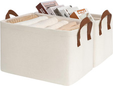 2-Pack Large Storage Baskets for Shelves, Fabric Storage Bins with Metal Frame,