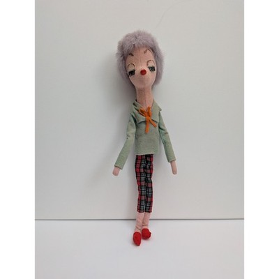 Vintage 1961 AD Sutton & Sons posable Wired Doll Purple Hair Plaid Pant Felt 18''