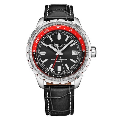 Global Voyager GMT 42mm World Timer Watch Black/Red | Black Dial Wristwatch 1014