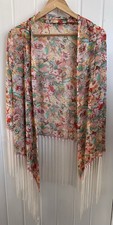 Urban Mist Pink Floral  Festival Boho Tassel Fringe Kimono Cover-Up Size M