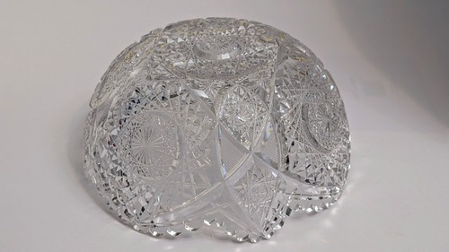 Impresionante cuenco de cristal American Brilliant Cut espirógrafo de 9", borde de diente de sierra - Imagen 22 de 24