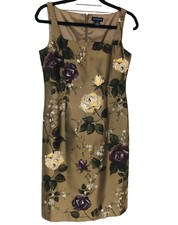 Ann Taylor Hand Painted Silk Dress Womens 6 Lined Sequin Zip Quiet Luxury Midi