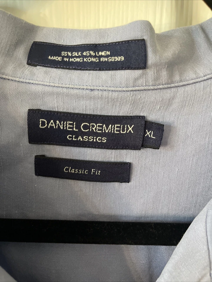 Daniel Cremieux Men Shirt XL Button Silk/Linen Blend Short Sleeve Pocket Blue - Image 2 of 4