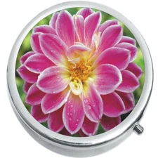 Fuschia Flower  Medicine Vitamin Compact Pill Box