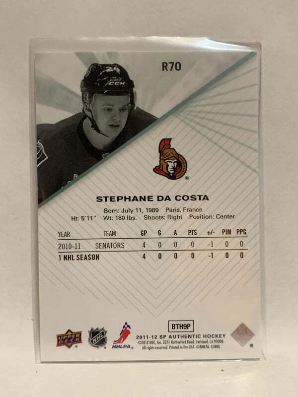 #R70 Stephane Da Costa Ottawa Senators 2011-12 SP Authentic Hockey Card  NHL - Image 2 of 2