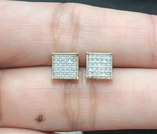 DEAL 10K Gold Genuine Natural Pave Diamonds Square Kite Earrings 0.15ct 7.10MM