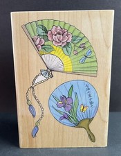 Delta Rubber Stampede Wood Mount Rubber Stamp 3551H ASIAN FANS Cards Crafts