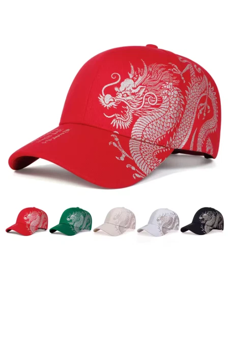 Golden Dragon Print Snapback Baseball Caps Fashionable Streetwear Sun Protection