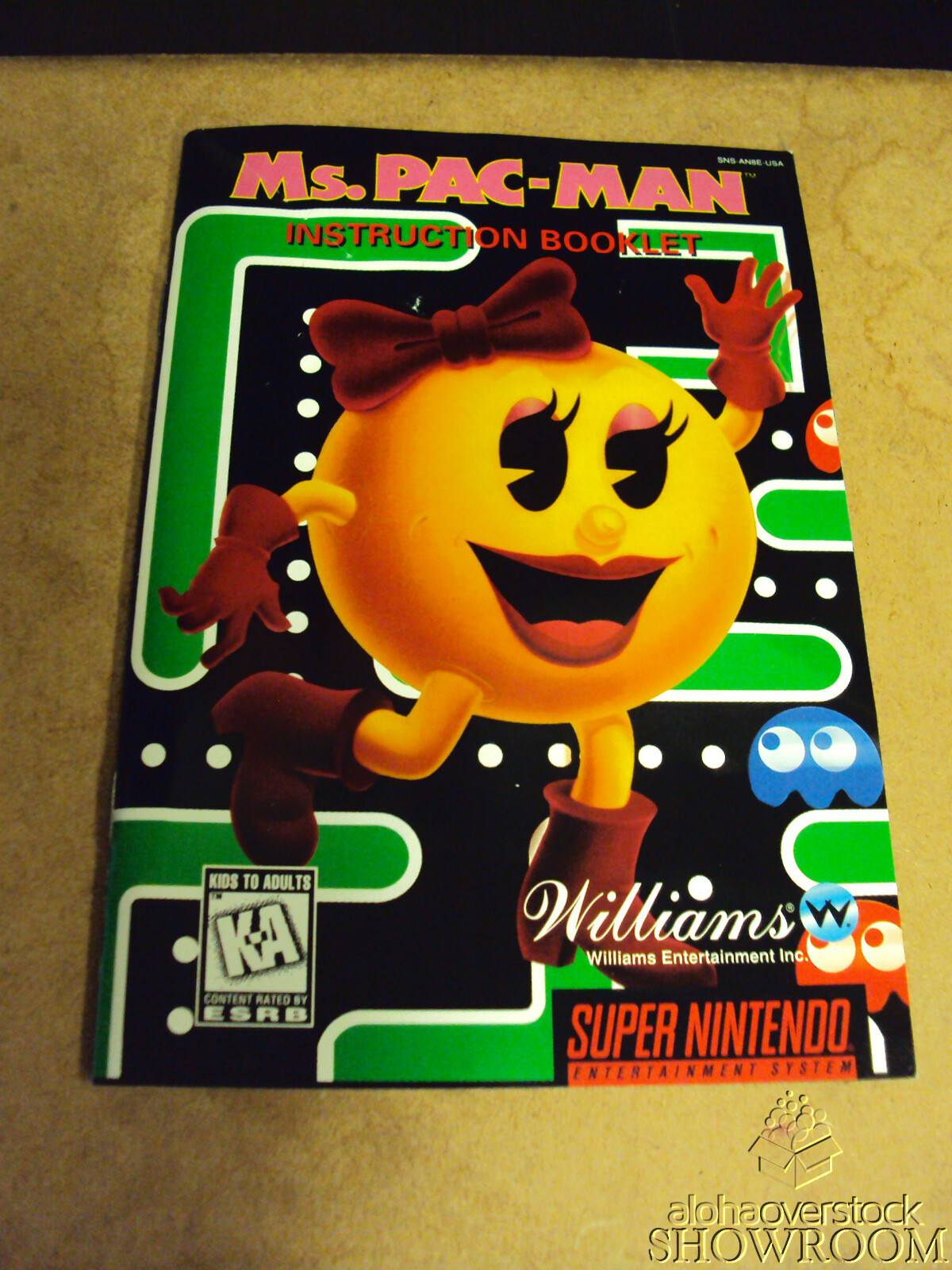 Nintendo Original Ms.Pac-Man Instruction Booklet for Super Nintendo SNS-AN8E-USA