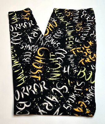 NEW LuLaRoe TC2 Leggings BLK HALLOWEEN Words GRAFFITI Monster Bone Scary Spooky
