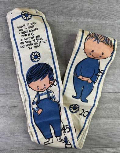 Vintage Dewan Linen Baby Child Growth Chart BELGIAN Wall Hanging Nursery Blues