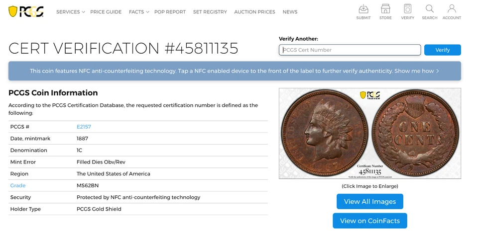 1887 PCGS MS62BN Filled Dies 🔴 Die Adjustment Strike? ✅ RARE Indian Cent 1C - Image 2 of 4