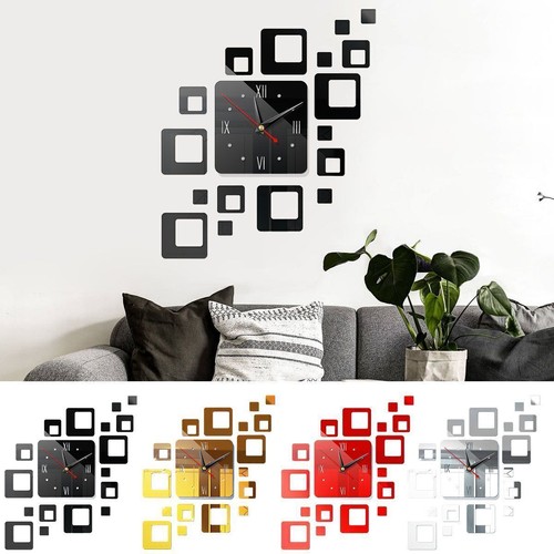 3D DIY Large Number Mirror Wall Clock Sticker Square Heart Decor for Home Office - Picture 5 of 19