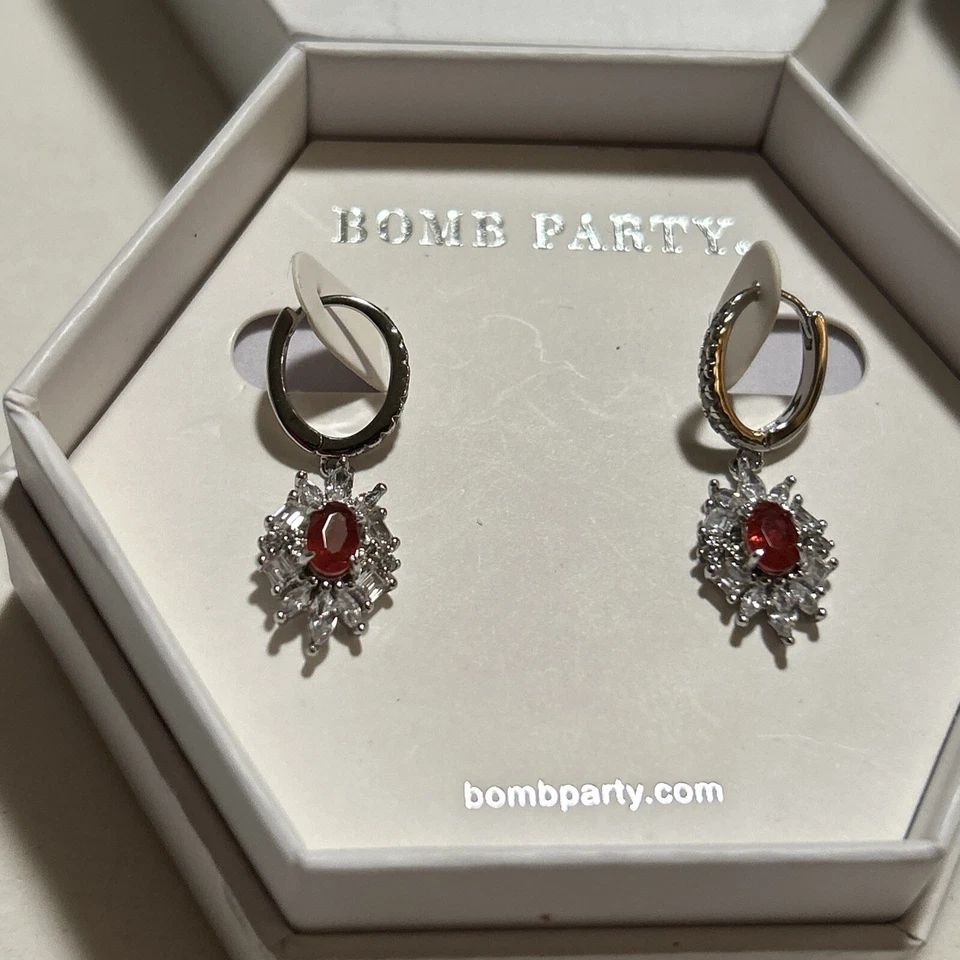 Brincos de festa bomba de 2 anéis fusão natural rubi birmanês e cristal de gelo marinho aquático - Imagem 2 de 4