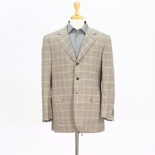 Brioni 42R Beige Sport Coat Blazer Jacket Check 3B Wool