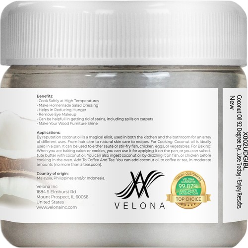 Coconut Oil 92 Degree by Velona - 2 Fl Oz / 1 Gal in jar Refined Cold pressed - Picture 13 of 43