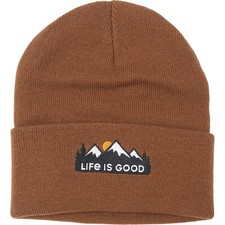 NWT Life is Good Mountains Graphic Brown Tahoe Cuff Beanie