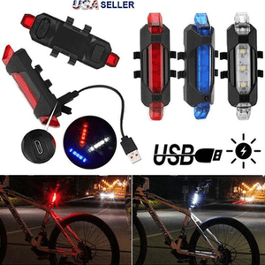 5LED USB Rechargeable Bicycle Rear Tail Light Mountain Bike Black Warning Lamps