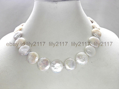 Fashion 18-20mm white coin shape genuine cultured freshwater pearl necklace 18''