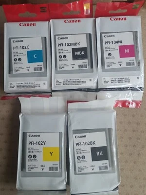5 cartucce inchiostro originali Canon PFI-102 B C Y MBK PFI-104 M 130 ml Image Prograf