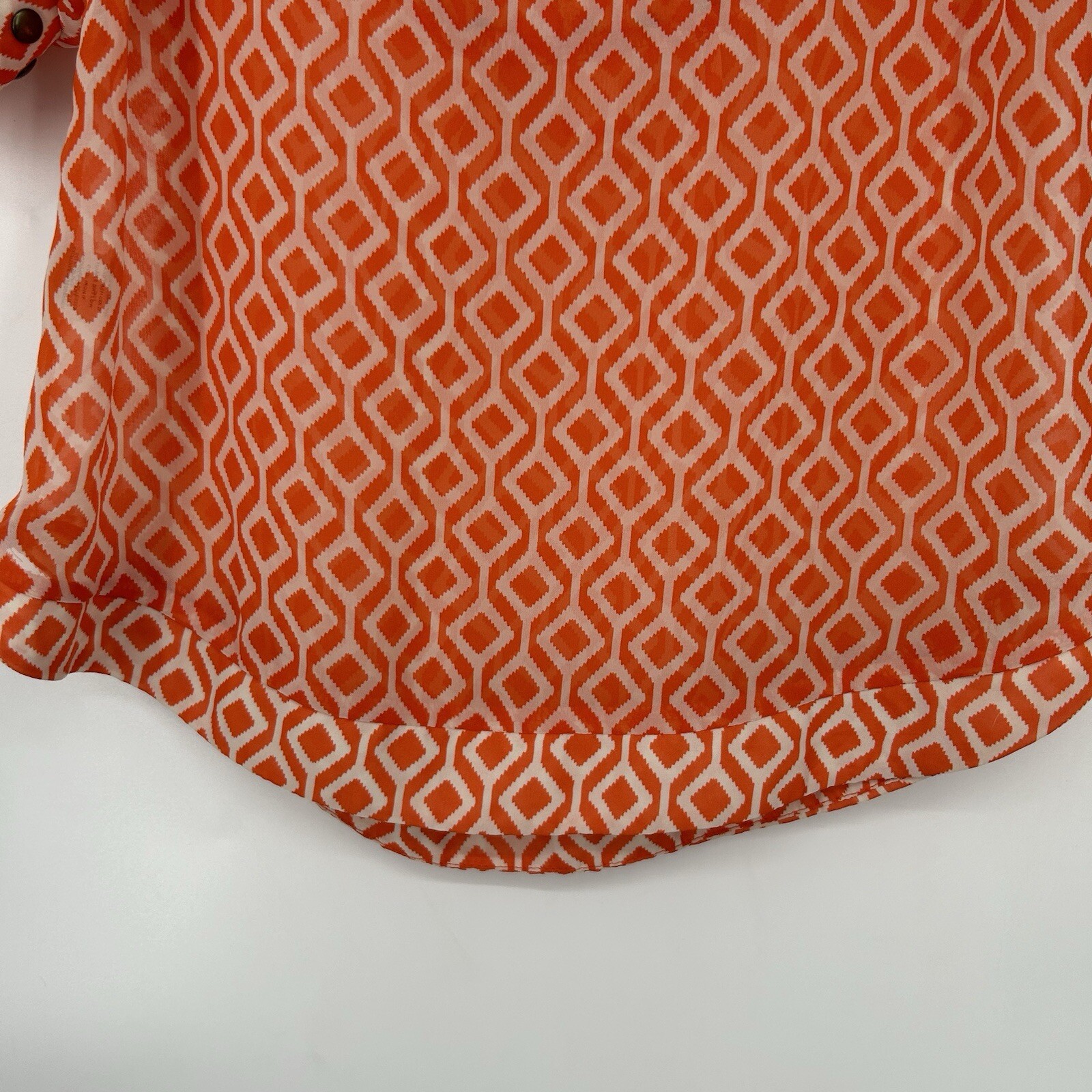 41 Hawthorn Stitch Fix Top Blouse Orange Geometric Studded Tulip Sleeves Size S
