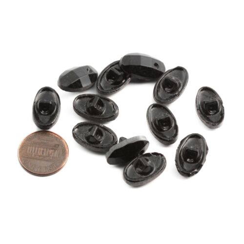 Lote (12) Botones de vidrio negro facetado ovalado checo vintage para diamantes de imitación 18 mm - Imagen 2 de 2