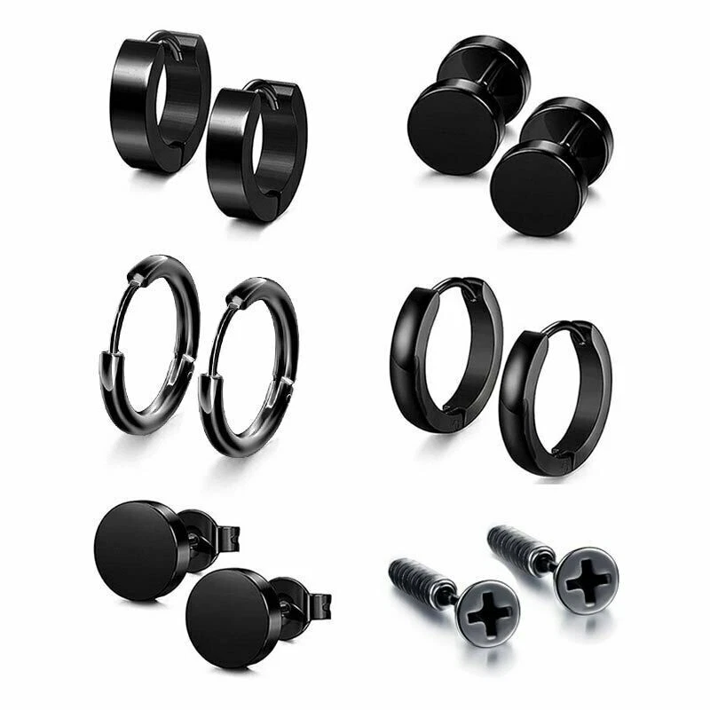 PACK 16 Pendientes Tachuelas Acero Inoxidable Punk Piercing Hombres Aro Gótico Unisex Foto 3 de 4