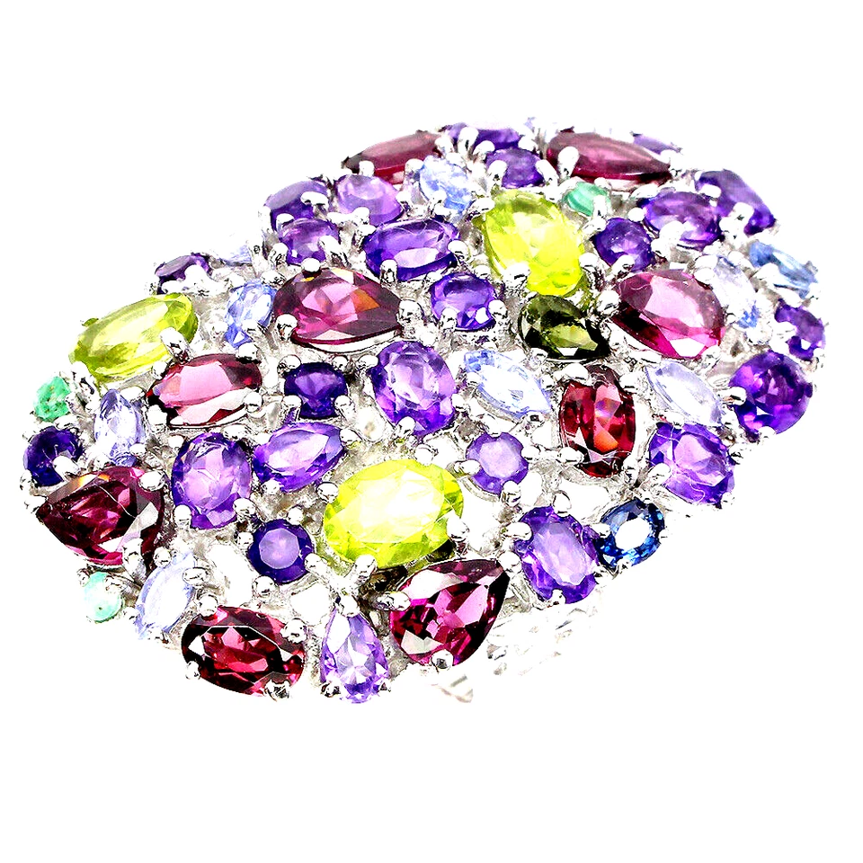 AMETHYST TANZANITE RHODOLITE PERIDOT EMERALD 925 STERLING SILVER 14K WGP SZ 7 - Image 3 of 3