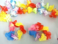 Hawaiian Hawaii Rainbow Silk Flower Lei Wristlets Set Luau Hula Party