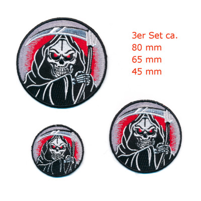 3 Sensenmann Gevatter Tod Grim Reaper Gothic Patches Aufnäher Aufbügler Set 1011