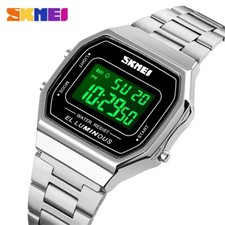 SKMEI Men LED Watch Steel Strap Boys Wristwatch Male Electronic Digital Watches