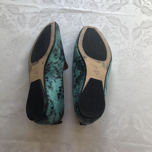 Edit 27 Teal/Black Snake Skin Animal Print Flat Slip-On Shoes Women’s Size 7.5W - Bild 4 von 17