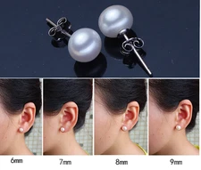 S925 Sterling Silver Genuine Cultured Freshwater 3-12mm Pearl Stud Earrings Gift