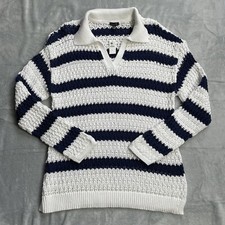 Talbots Sweater Large NWT Open Stitch Johnny Collar Nautical Stripe Pullover