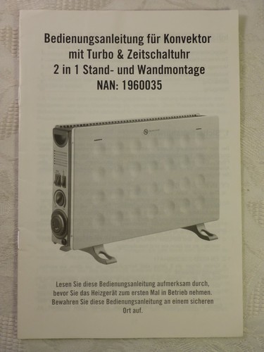Instruction Manual Heating Device Convector NAN: 1960035 Centor Trading Company
