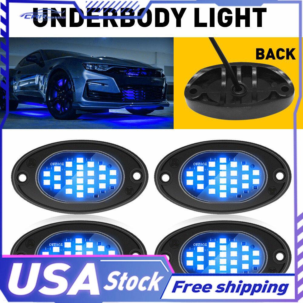 4pc Blue LED Under Car Underbody Underglow Neon System Light Kit Waterproof Lamp