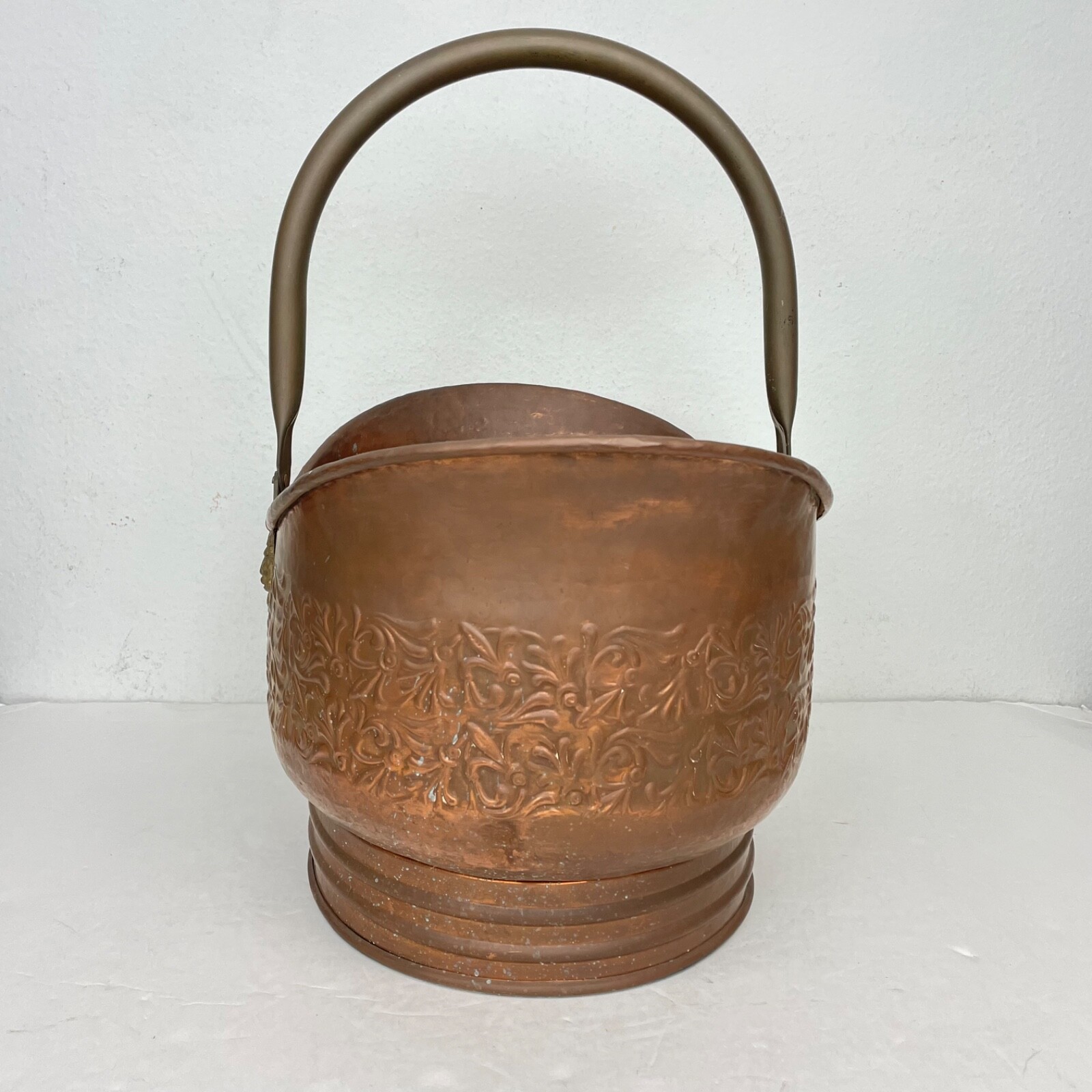 Vintage Copper Scuttle Bucket Brass Lions Head eBay