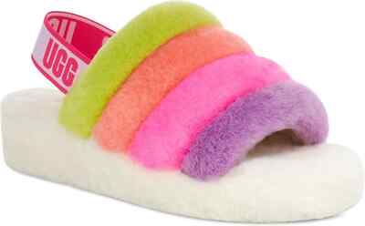 UGG Fluff Yeah Genuine White Multi Shearling Slingback Sandal