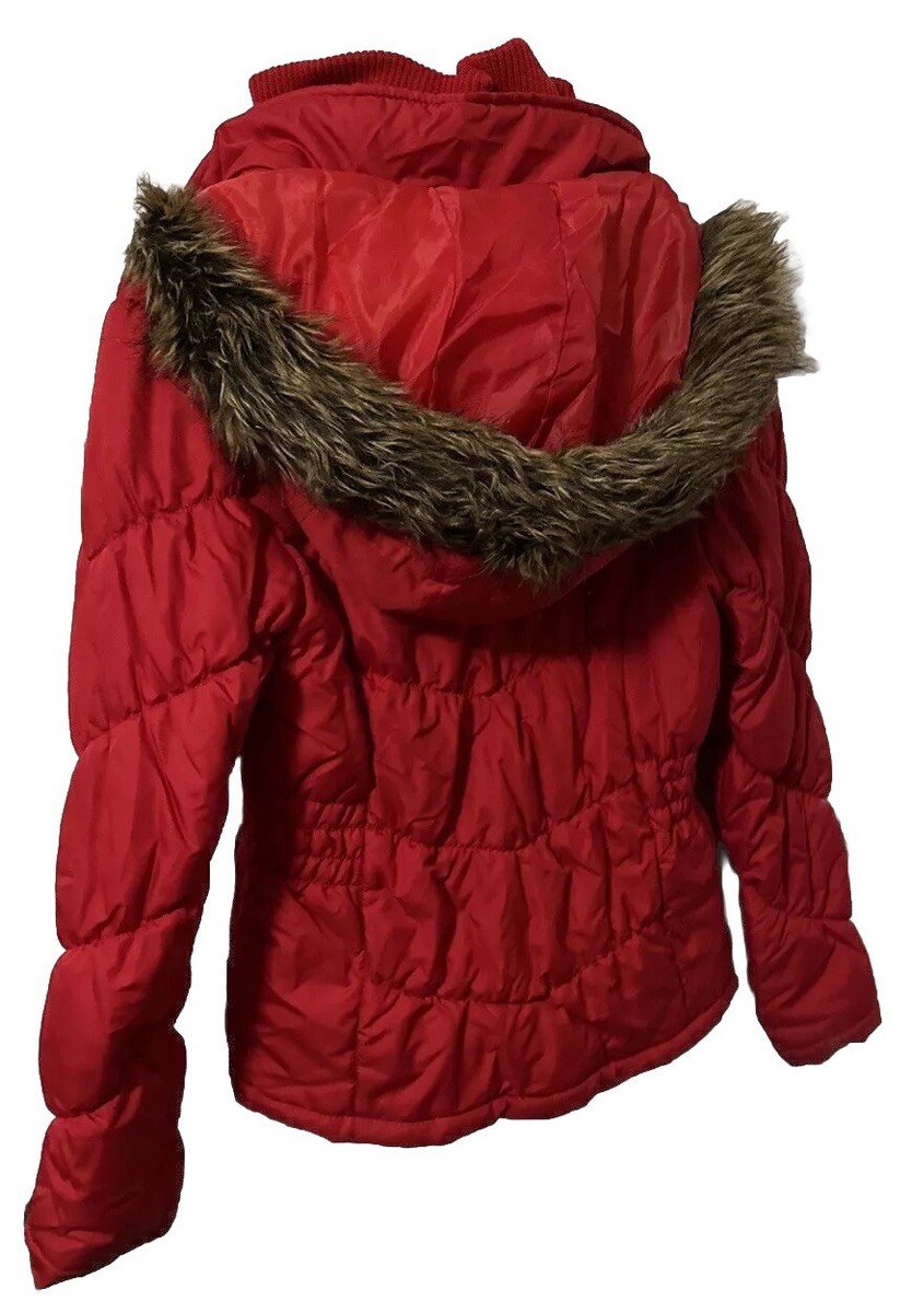 Faded Glory Youth Red Parka w/ Detachable Faux Fur Trim Hood
