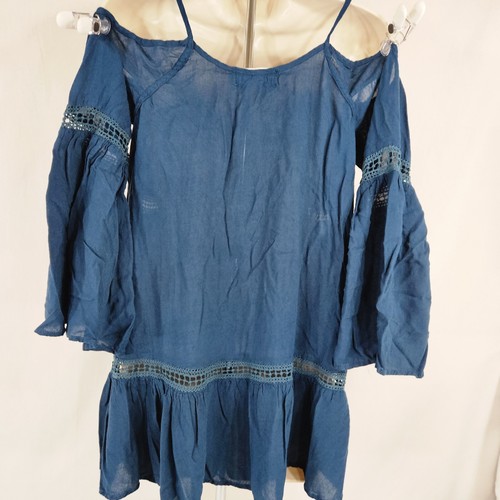 Nectar Clothing Damen Top Bluse Gr. S Small C34 L29 blau Boho fließend 3/4 Arm - Bild 6 von 9