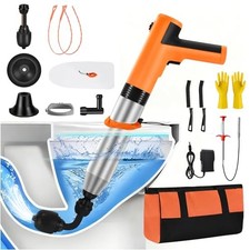 Electric Toilet Plunger, High Pressure Toilet Snake Drain Clog Electric Orange