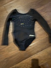 Justice Black Long Sleeve Gymnastics Leotard with Rhinestone Detailing Size Med