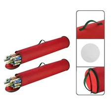2 Pack Red 40 Inch Christmas Wrapping Paper Storage Bag Tube Handle Zipper