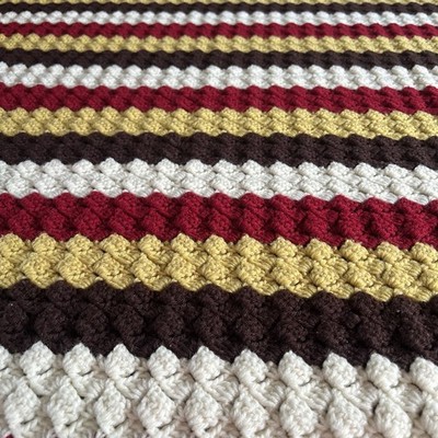 Vintage Handmade Crochet Afghan 50 x37  Granny Throw Retro 70 s Striped Blanket