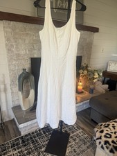 A New Day White Solid A-Line Dress Sleeveless Scoop Neck Midi Strappy Size 6