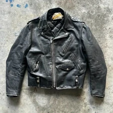 Vintage 70s Perfecto By Schott Bros. Leather Biker Jacket Size 42 Talon Zip