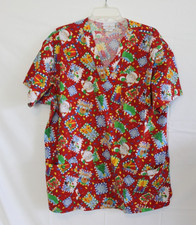 Peaches Uniform Christmas Nurse Scrub Top Size XL Santa Tree...