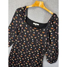 Boden Black Floral Square Neck Puff Sleeve Ruched Jersey Midi Dress Size 12P