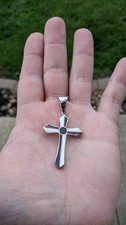 Peruvian artisty multi gemstone - white and purple edu round cross pendant